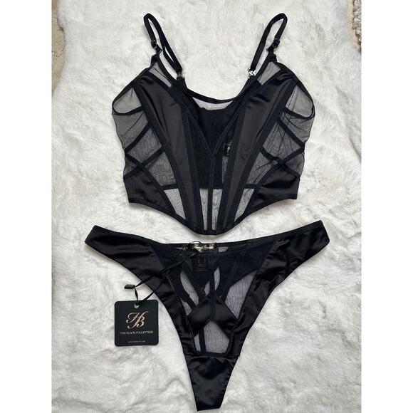 RAREš„ Honey Birdette VESNAš¤ Black 2 Piece Set Crop Top XS & Small Thong - Picture 2 of 10